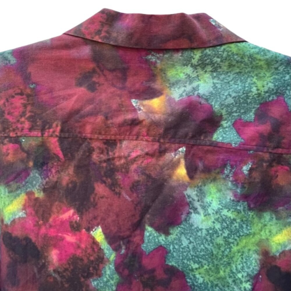 ZARA Men Boxy Relaxed Fit Burgundy Green Floral Short Sleeve Shirt Cotton Medium - Picture 14 of 16